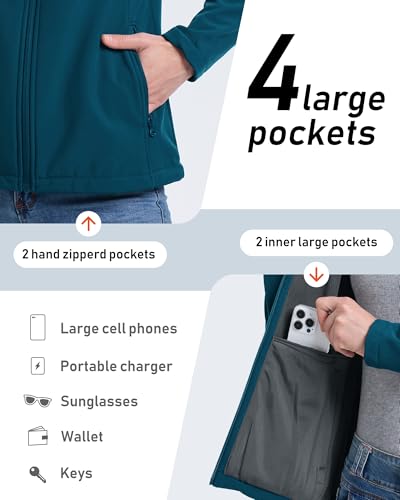 33,000ft Women's Softshell Jacket Warm Fleece Lined Windbreaker Lightweight Waterproof Rain Jacket for Running Golf Hiking Dark Cyan M - Image 5