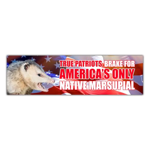 Image of [11.5 inchx3 inch] Possum Bumper Stickers - Large Size True Patriots Brake for America's Only Native Marsupial Opossum Sticker Funny Bumper Stickers, US Flag Patriots Vinyl Decal For Car Window Vehicle
