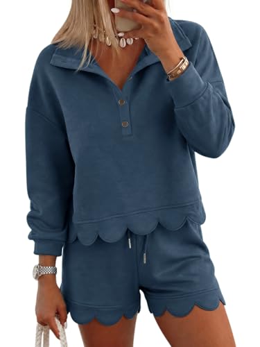 Fisoew Womens 2 Piece Sets Sweatsuits Fall Sweatshirt Shorts Sets Outfits | Half Button,Workout,Lounge Sets,Long Sleeve,Trendy,2026 Fashion Clothing - image 1
