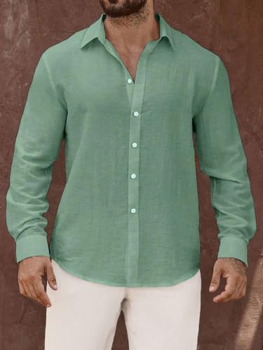 Image of Men's Casual Button Down Shirts Long Sleeve Linen Touch Textured Shirt Wrinkle Free Fashion Casual Vacation Beach Summer Shirt (1001)