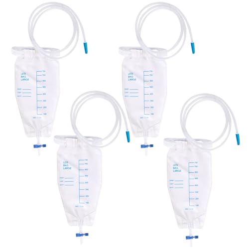 4 bolsas de orina de 750 ml para las piernas: bolsas de drenaje de orina, bolsas de drenaje con 2 correas, bolsa de orina con válvula y drenaje en T, bolsa de drenaje de orina, bolsa de drenaje de