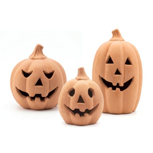 RAVESSIA Terracotta Pumpkin Halloween Decor Set of 3 6 in Max