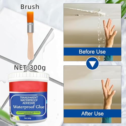 Image of Leawall Waterproof Glue for Leakage Crack Seal Glue with Brush, Transparent Waterproof Resin Epoxy for Roof Leakage, Crack Seal Agent, Roof Water Leakage Solution, Elephant Shield Liquid Rubber(2 Pcs)