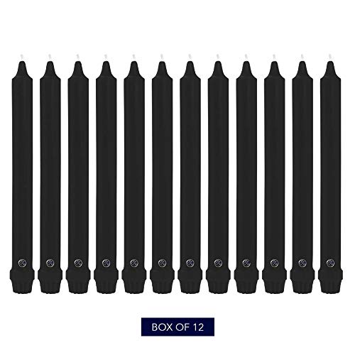 Image of Colonial Candle Unscented Taper Candle, Classic Collection, Black, 12 in, Pack of 12 - Up to 10 Hours Burn