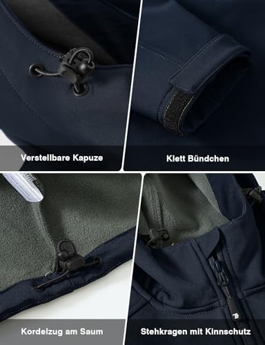 Rdruko Softshelljacke Herren Wasserdicht Gefütterte Winterjacke Funktionsjacke mit Fleece Outdoorjacke Winddichte Freizeitjacke für Wandern Fahrrad Camping(Dunkelblau, L)