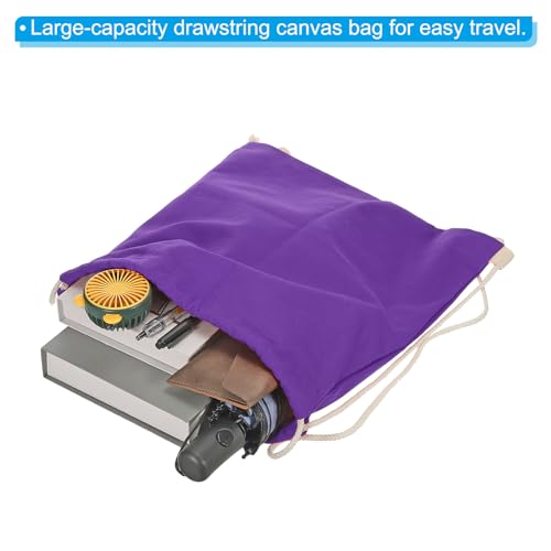 PATIKIL Cotton Drawstring Bags, Cotton Drawstring Backpack Foldable Sports Gym Bags for Women Men Gym Sports Trip Purple - Image 3