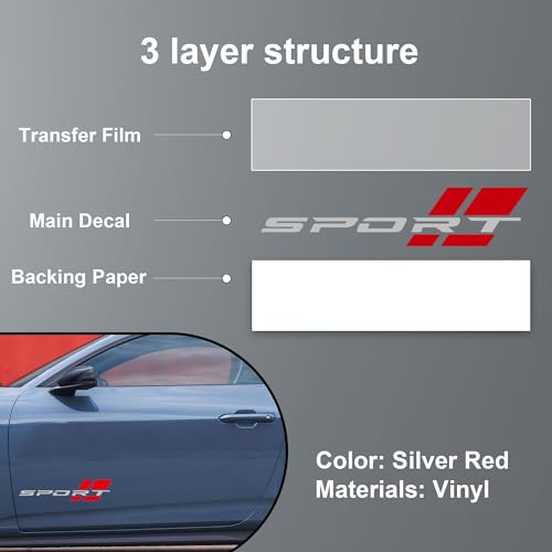 Image of Zhizhong Car Sport Decal,16 Inch Vinyl Sticker Fit for All Cars Side (2 pcs Silver red)
