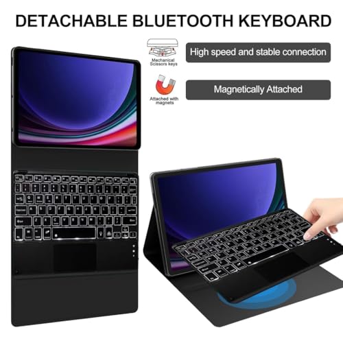 Image of Keyboard Case for Samsung Galaxy S9 FE 10.9 inch / S9 11 inch (SM-X710, X716B, X510, X516B) S8, S7 Folio case with Touchpad, 7 Color Backlit, S Pen Holder, Detachable Keyboard, Auto Sleep Wake (Black)