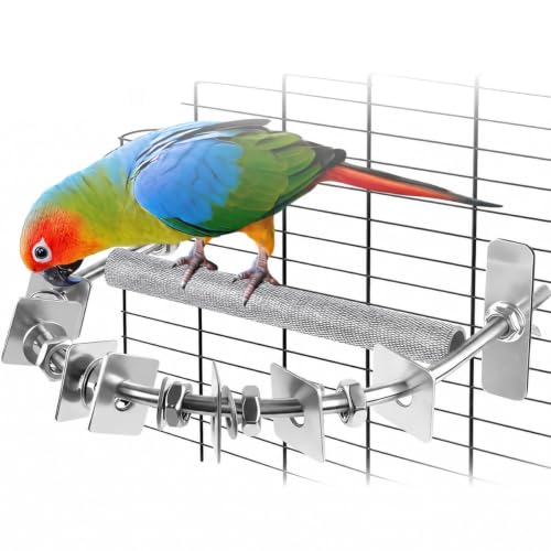 Image of 8.3 * 7.3In Parrot Chewing Toy, Long-Lasting Stainless Steel Bird Perch with Durable Chew Parts for Large Birds, Cockatiels, Macaws, African Greys, for Cage Use