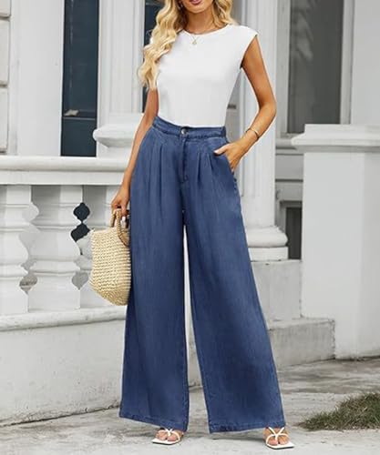 Women's High Waisted Wide Leg Lightweight Tencel Denim Pants2