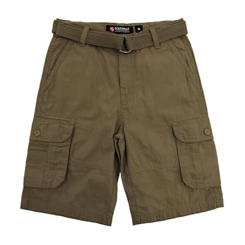 Southpole Boys' Olive Cargo Shorts with Belt Cover