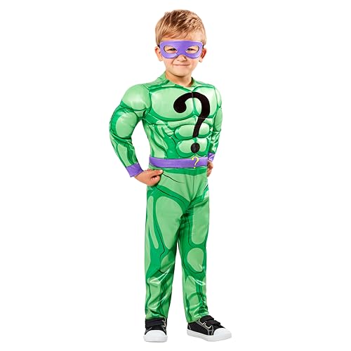 Disfraz infantil Riddler con mameluco y máscara miniatura 1