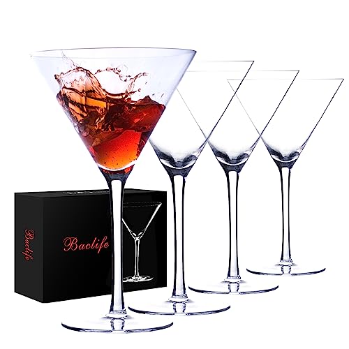Handblown Crystal Martini Glasses Set of 4-9.5 oz Coupe Glass Set with Stem - Elegant Cocktail Glasses for Bar, Margarita, Cosmopolitan, Manhattan, Gimlet - Unique Gift for Mother’s Day