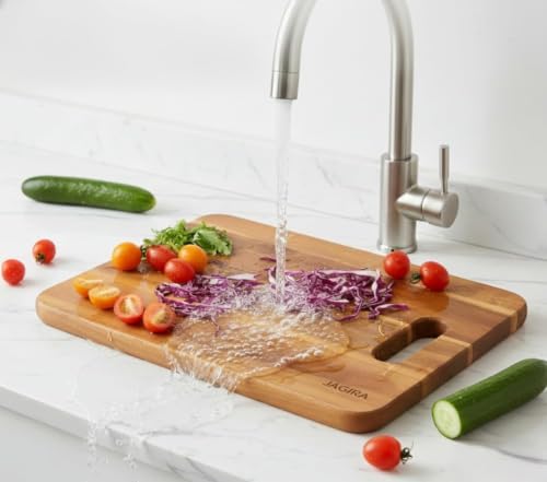 Image of JAGIRA Waterproof Chopping Board with Wooden Handle | Multipurpose Cutting Board for Vegetables, Fruits & Cheese | Eco-Friendly & Anti-Microbial Kitchen Tool (Pack of 1)