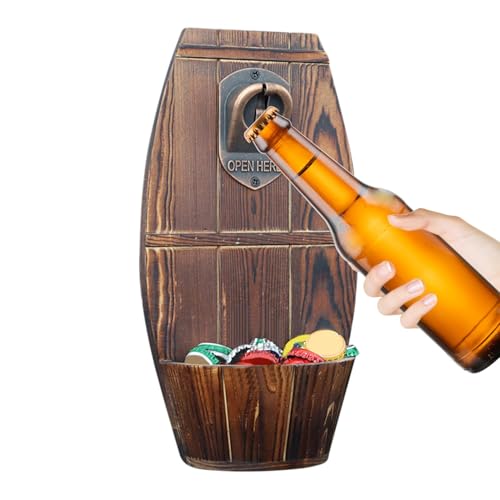 Abrebotellas de pared - Abrelatas de madera - Decoración bar Abrebotellas para barriles de cerveza con colector de tapones para los amantes de la cerveza