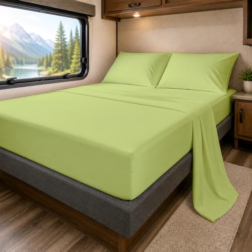SlumberWell 4 Piece Luxury Soft Microfiber Fitted Bed Sheet Set for Campers 8 to 12 Inch Deep Pocket RV King 72 x 80 Sage Green