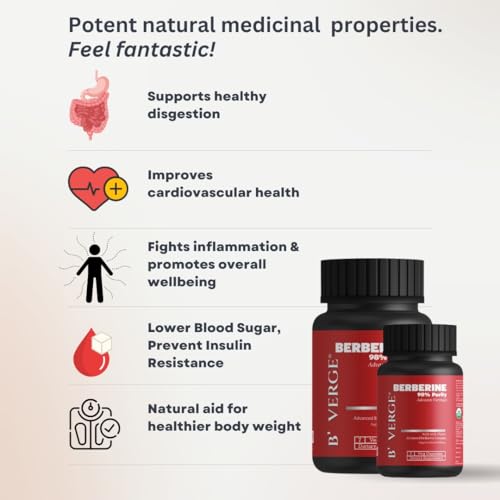 Image of B'VERGE Berberine Supplement 98% (berberis vulgaris) | With Milk Thistle Capsules for Liver | 7 Veg Capsules