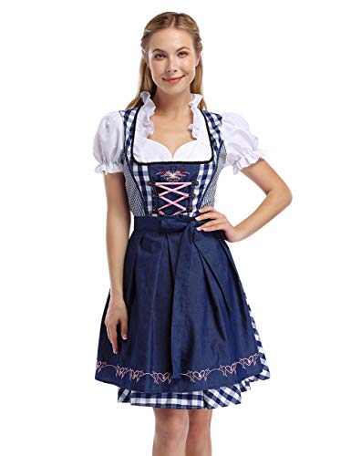 HA-EMORE Duitse Dirndl-jurk voor dames, kostuums 3-delige set voor Oktoberfest-carnaval - Afbeelding 5