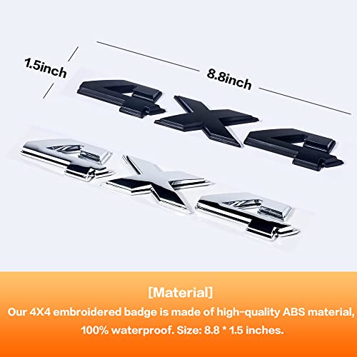 Image of 4x4 Chrome Emblem Sticker Replacement, 8 Inch 3D Car Truck Body Side Fender Rear Trunk Adhesive Decal (Black)