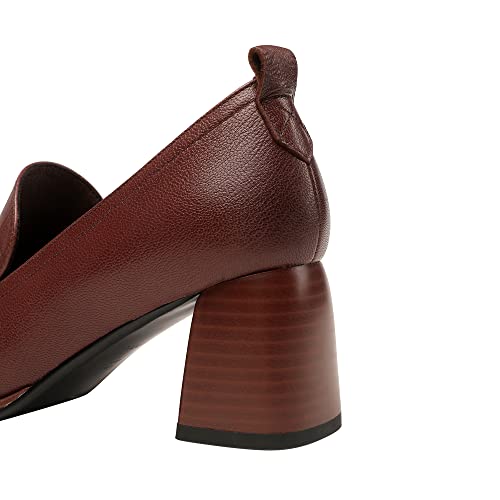 TinaCus Women's Genuine Leather Handmade Printed Square Toe Mid Chunky Heel Slip On Loafers Pumps Shoes4