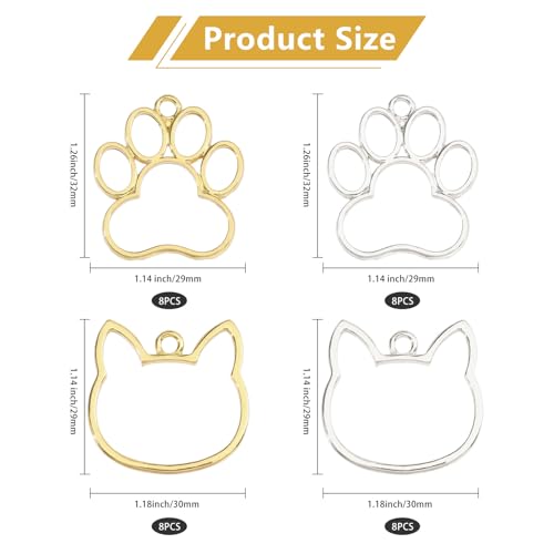 CHGCRAFT 32 Pcs Cat Head Dog Paw Alloy Open Back Bezel Pendants Hollow Blank Frame Trays - Image 2