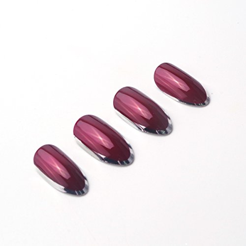 24pcs Noble Grey with Deep Grey Side False Nails Oval Short Full Cover Artificial Nails with Glue Sticker (wine red)