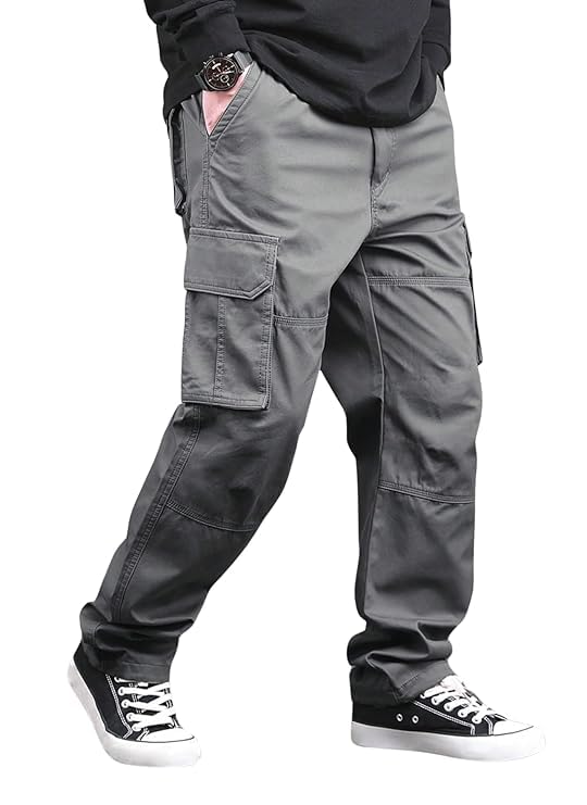 Image of Men Cargo Pants 100% Cotton | Relaxed Fit Utility Cargos for Men with 6 Pockets | Breathable Durable Fabric | Casual Streetwear Travel & Outdoor Pants