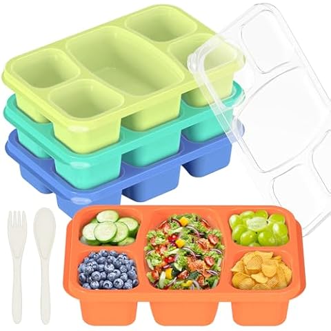 BoYoYo 4 PCS Bento Box for Kids, Bento Box Adult Lunch Box, 5 Compartment Lunch Containers, Snackle Box Container, Snack Containers, Meal Prep Containers Reusable for School, Work, and Travel Cover