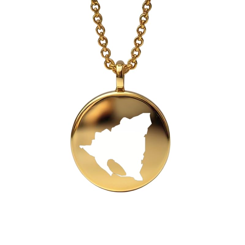 Pendentif carte du Nicaragua en argent sterling plaqué or 14 carats, forme ronde de 24 mm et épaisseur de 1,5 mm, breloque Terre, bijou de voyage délicat | Médaillon gravé Aventure | LKB_MAP_545