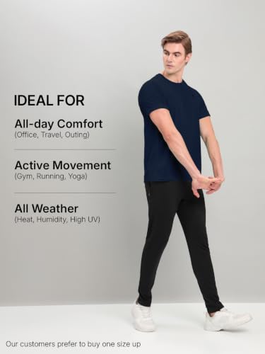 Image of TECHNOSPORT Men's Solid Slim Fit Round Neck T-Shirt TECHNOCOOL+ Half Sleeve Slip On Polyester for Gym Running Workout UPF50+ Anti Odour