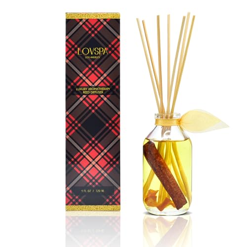 LOVSPA Holiday Spiced Cinnamon & Orange Scented Sticks Reed Diffuser with Mandarin Orange, Cloves and Cinnamon, Continuous Scent Air Freshener, Made in The USA