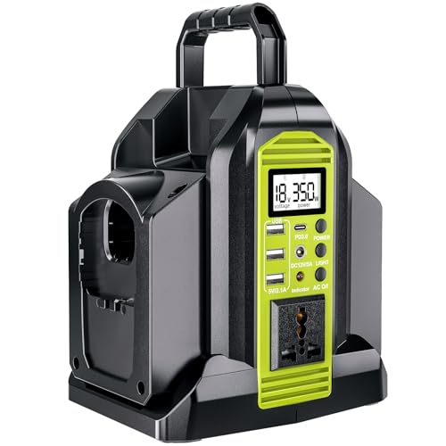Mewryytuo Power Inverter 2 Port for Ryobi 18V Battery 350W Power Battery Inverter Pure Sine Wave DC 18V to AC 120V and USB-A & USB-C Output Port for Camping Jobsite Emergency Backup (Tool Only)