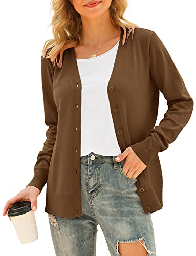 Image of VIISHOW Women Long Sleeve Button Down V Neck Lightweight Basic Knit Sweater Cardigan