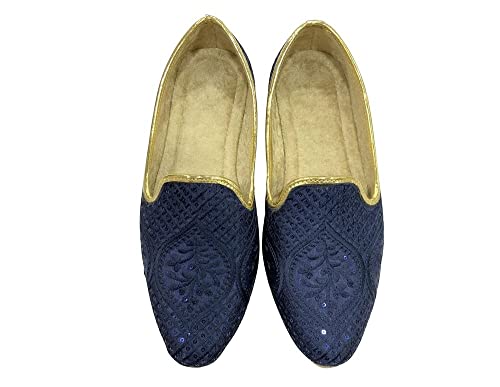 Punjabi Jutti for Men's Traditional Ethnic Mojari Shoes Wedding Sherwani Loafers Handmade Blue Embroidery Juttis2