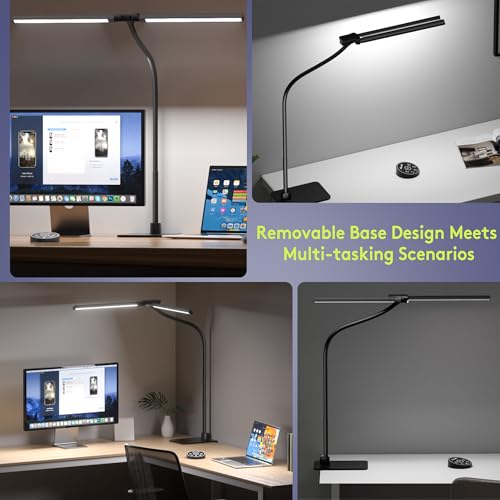 EYOCEAN Schreibtischlampe, Doppelkopf Schreibtischlampe Kinder, Augenschutz Desk Lamp, 16W 72cm Tageslichtlampe Schreibtisch mit Fernbedienung, Dimmbare Monitor Lampe, Schwanenhals Büro Tischlampe