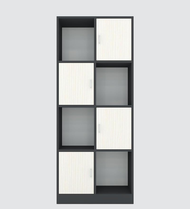 Image of SPECIALITY PANELS 8 Cube Bookcase with 4 Shutters, Black and Beige, 73x35x176 cm, Modern Storage Organizer Shelf