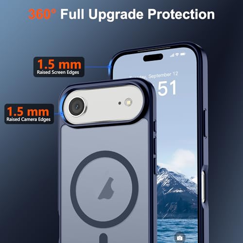 Image of SUPFINE Magnetic for iPhone Air Case (Compatible with MagSafe)(Military Grade Drop Protection) Slim Translucent Matte Shockproof with Anti-Fingerprint Phone Cover for 17 Air,Navy Blue