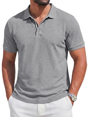 Runcati Mens Polo Shirts Short Sleeve Casual Work Golf T-Shirt Cotton Lightweight Regular Fit Summer Tees Grey miniatura 1