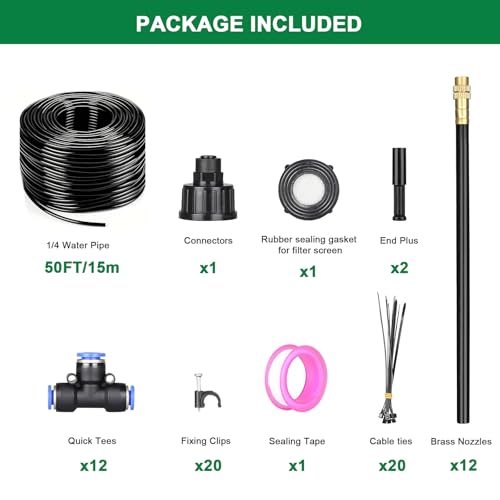 Image of Drip Irrigation System, 2026-Upgrade 50Ft 1 /4 inch Garden Watering System with 12 Pcs 360 Adjustable Copper Nozzles, DIY Kit for Garden, Lawn, Greenhouse, Raised Beds & Outdoor Plants