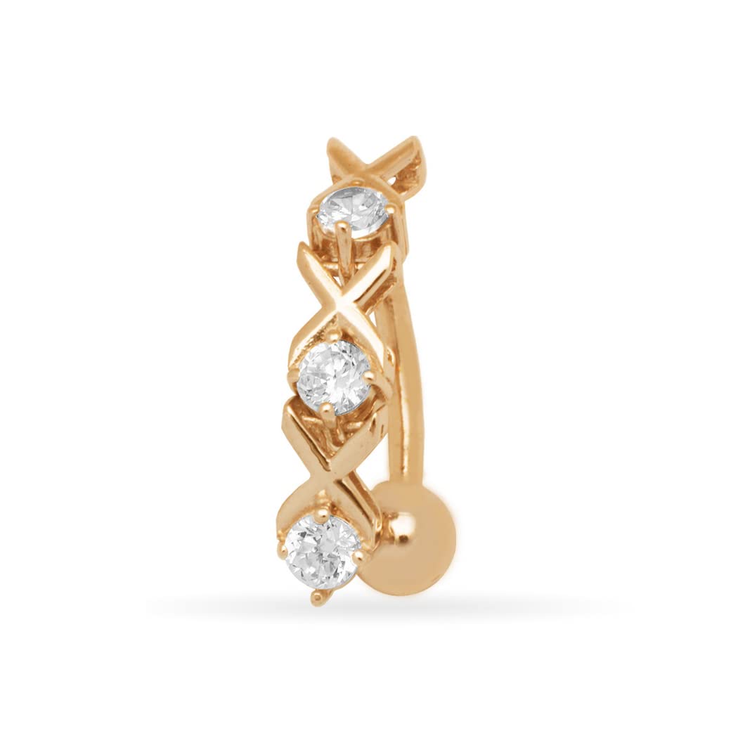 Bauchnabelpiercing für Damen, 14 Karat Gold, 14 Gauge, künstlicher Diamant, Cubic Zirkonia, 3 mm x 20 mm, One Size, Zirkonia Diamant Edelstein, zirkonia