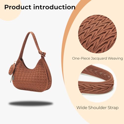 Brown Quilted Handbag Hobo - Wave Texture with Detachable Round Coin Purse & Knotted Handle, Women's Shoulder Bag Chic Everyday Organizer4