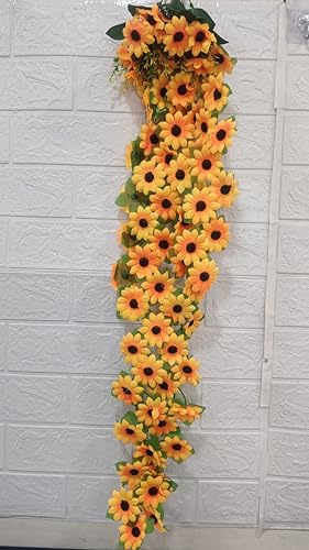 Image of Nutts Artificial Sunflower Creeper Garland for Decoration | Yellow Sunflower Hanging Floral | Wall, Door, Festival & Event Decor (2)