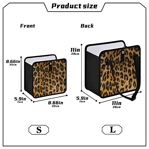 Image of Brown Leopard Print Car Trash Can, Foldable Hanging Car Trash Bag, Cheetah Golden Glitter Animal Skin Small Waterproof Car Accessories Garbage Bin