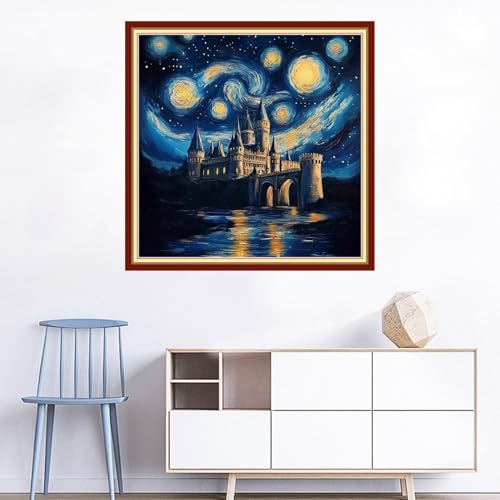 Image of Joyhoor Cross Stitch Kits for Beginners Stamped Cross-Stitch Supplies Needlework preprint Embroidery Kits for Adults DIY Needlepoint Kits Embroidery Patterns 11CT-Van Gogh Starry Sky 18x18 inchs