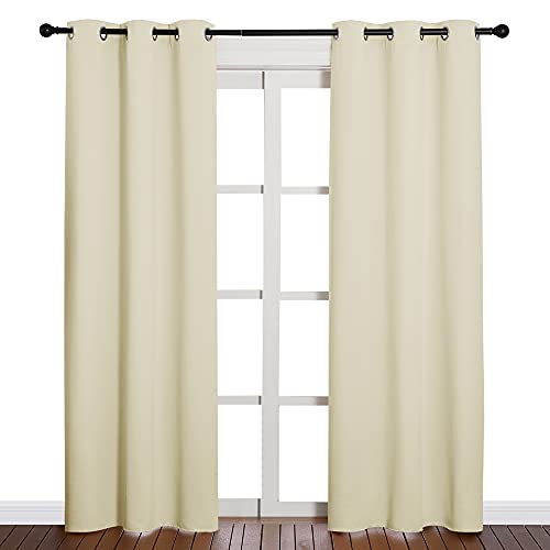 Image of NICETOWN Long Curtains for Windows, Eyelet Top Room Darkening Panels /Drapes for Living Room (Beige, 2 Panels, W42 x L84 inches)