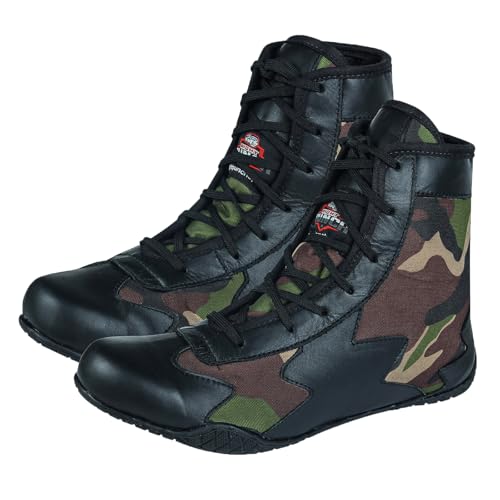Men's Boxing & Wrestling Shoes – Premium Leather, Ankle Support, Non-Slip Grip (Black Camo, Blue Camo, Red Camo)
