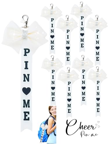 Image of Cheer Pin Me Ribbon Cheerleader Pin Me Bow Cheer Bow Keychain with Rhinestones Cheerleading Sports Accessory Gift