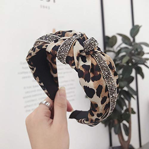 MHDGG Headbands for Women Knotted Headbands Rhinestone Diamond Turban Headbands for Women Wide Headbands for Women Vintage Hairband Hair Hoops Hair Accessories,Leopard Yellow