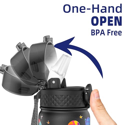GOPPUS 420ml/14oz Kids Insulated Water Bottle with Straw Cute Double Wall Stainless Steel Child's Small Flask Vacuum Insulated Steel Metal Leak Proof Drink Flask Boys Toddler Girls Bottles BPA-Free - Image 3