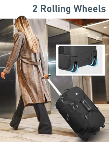 MATEIN Wheeled Duffle Bag Luggage, Carry On Duffle Bag with Wheels & Insulated Side Pockets, 21 Inch Rolling Luggage with Wet Pocket for Men, Business, Black3